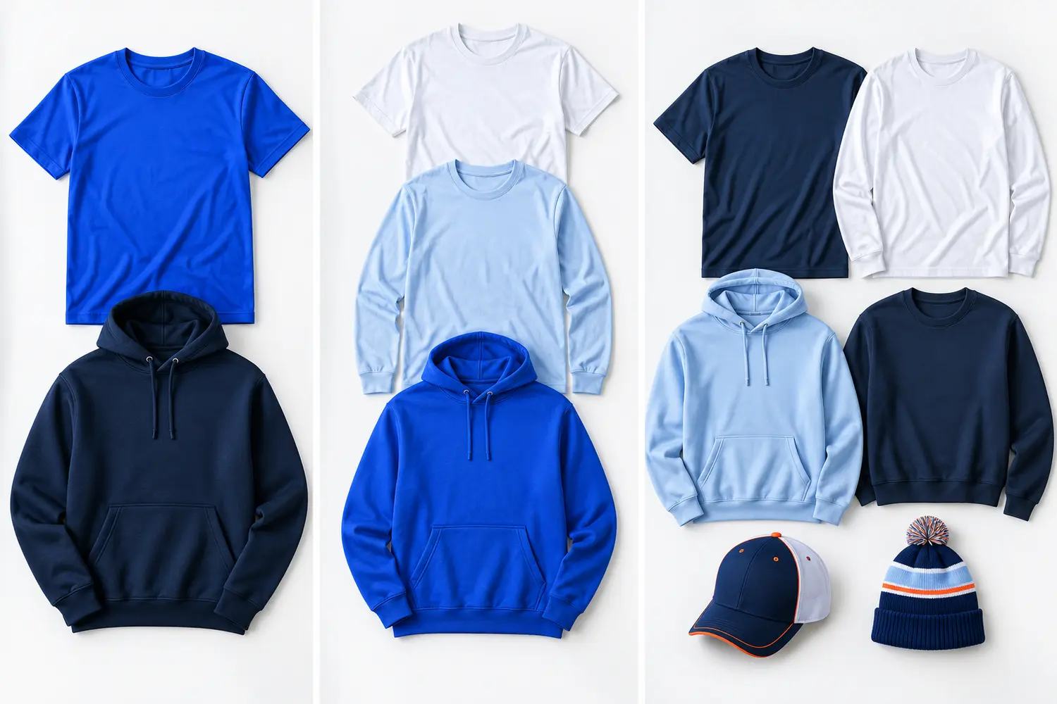 Three spiritwear fundraiser tiers with short sleeve shirt, long sleeve shirt, hoodie, crewneck, cap, and beanie