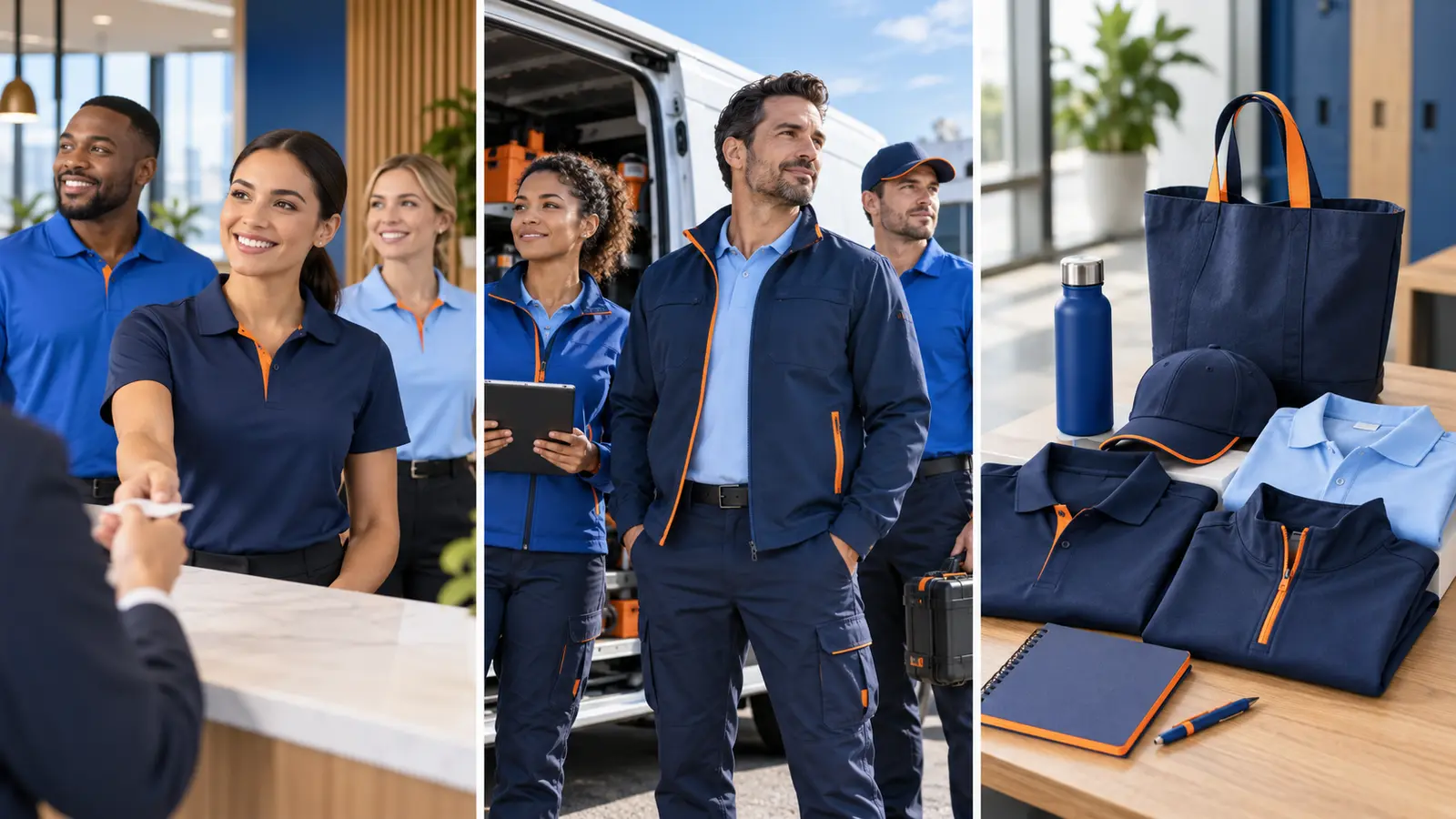 Customer-facing staff, field crew uniforms, and coordinated onboarding apparel