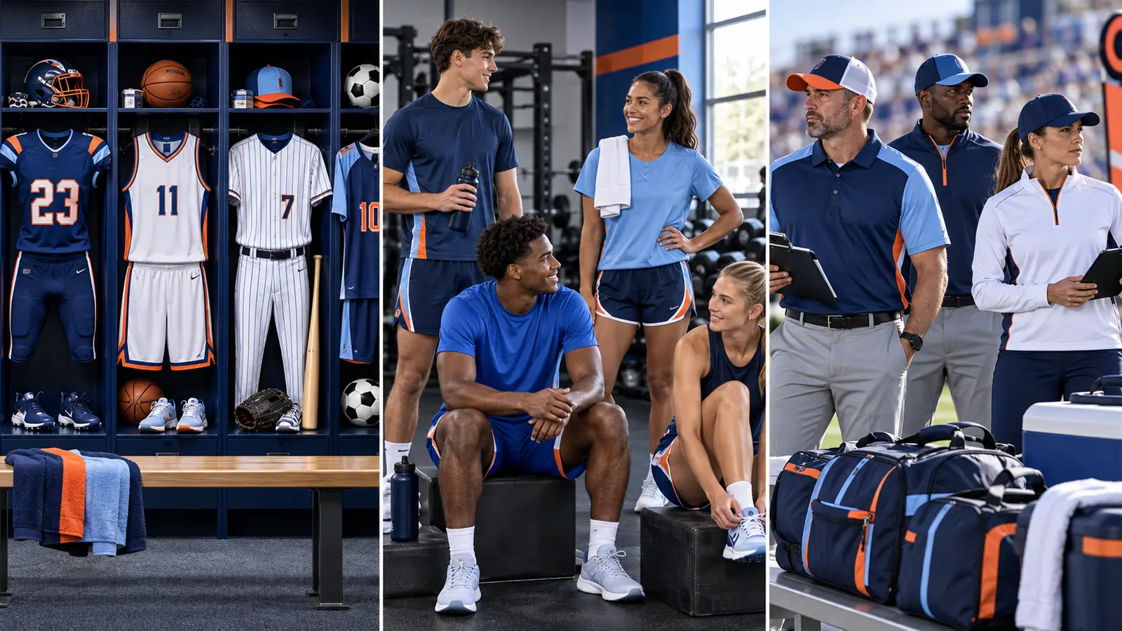 Team uniforms, practice apparel, coaches clothing, caps, and equipment bags
