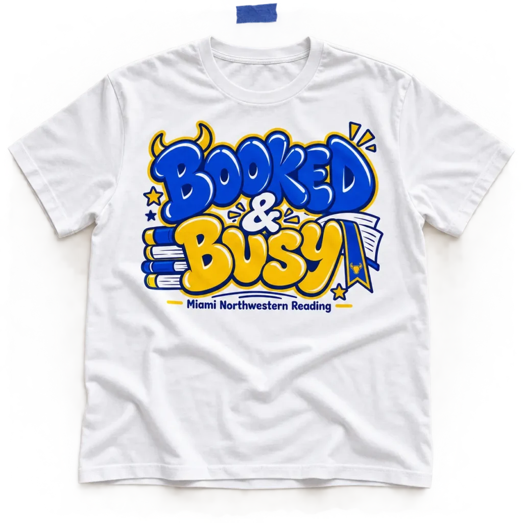 04 / Booked & Busy — White tee mockup