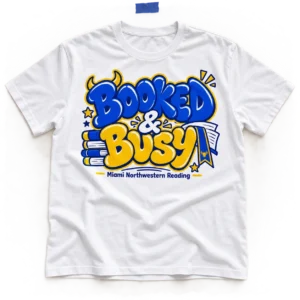 04 / Booked & Busy — White tee mockup