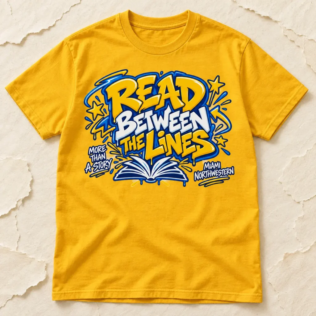 10 / Read Between the Lines — Gold tee mockup